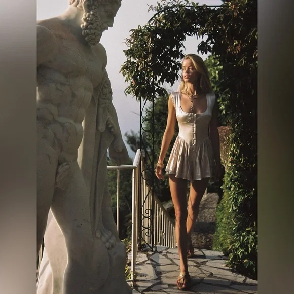 Vanessa Mooney The Elisabeth Romper Dress in Cream Satin - Picture 6 of 7